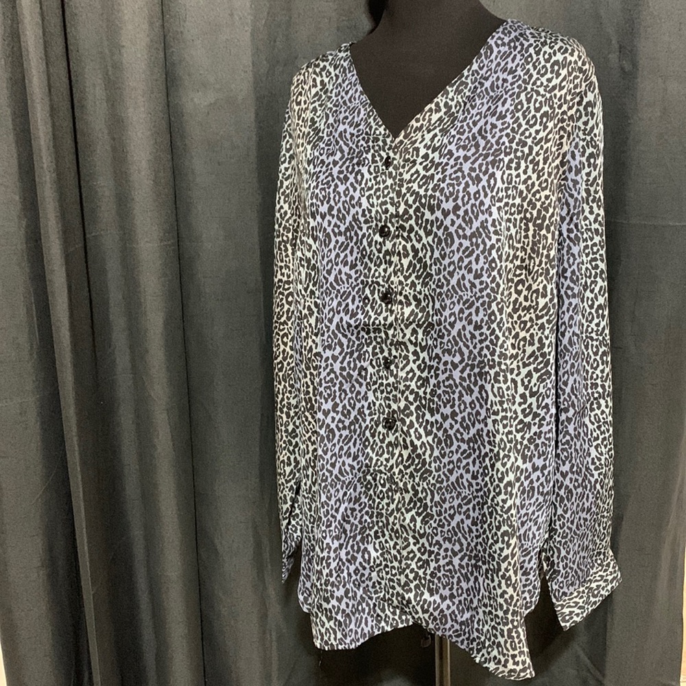 Bob Mackie Wearable Art Vintage Leopard Print Button Blouse Size XL